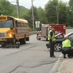 Car strikes RSU 10 bus in Rumford