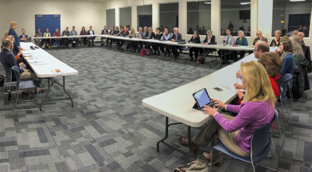 HALLOWELL, ME - JANUARY 10: Gov. Janet Mills speaks during a Medicaid Expansion Stakeholder Roundtable on Thursday January 10, 2019 at the Ice Vault in Hallowell. (Staff photo by Joe Phelan/Staff Photographer)